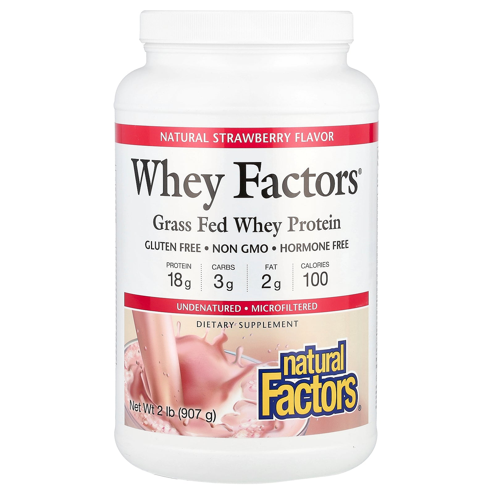Natural Factors, Whey Factors®, Grass Fed Whey Protein, Strawberry, 2 lb (907 g)