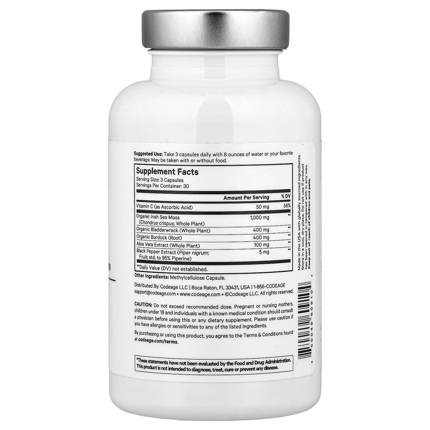 Codeage, Amen, Sea Moss + Vitamin C, Aloe Vera & Black Pepper, 90 Vegetable Capsules