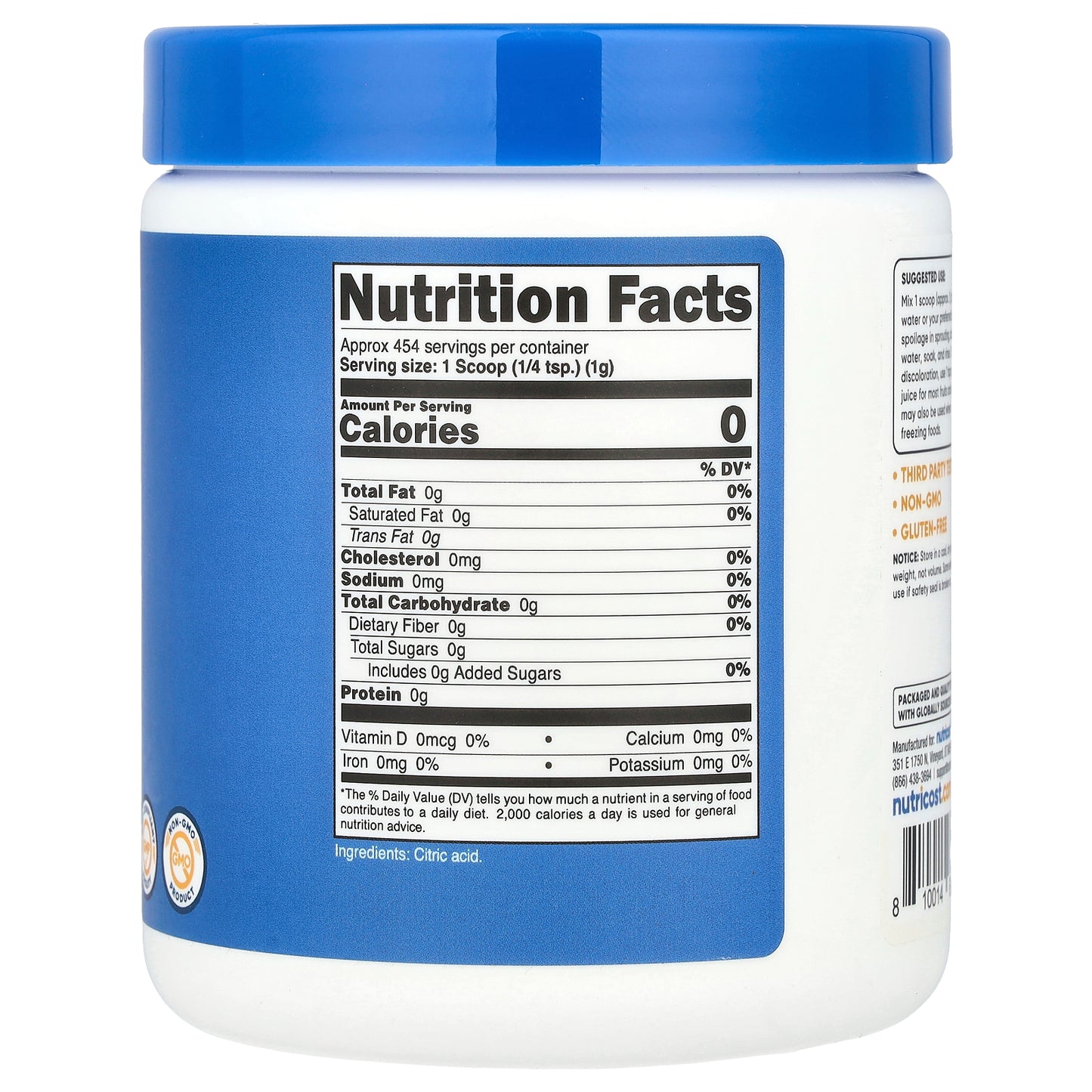 Nutricost, Citric Acid, Unflavored, 16.2 oz (454 g)