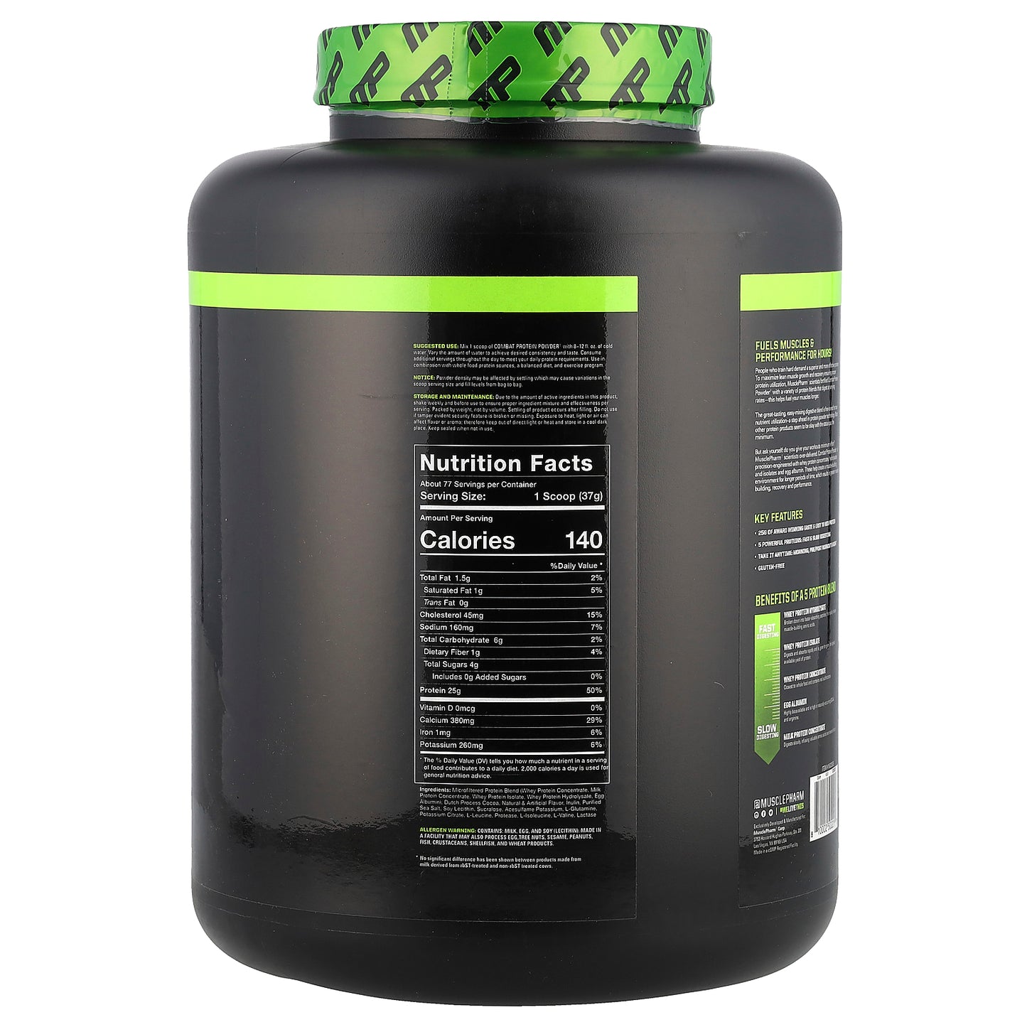 MusclePharm, Combat Protein Powder, Chocolate Milk, 6.2 lb (2,831 g)