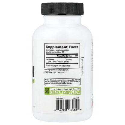 NutraBio, L-Carnitine, 500 mg, 90 Veggie Capsules