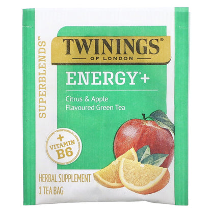 Twinings, Energy+ Green Tea, Citrus & Apple, 16 Tea Bags 1.02 oz (29 g)