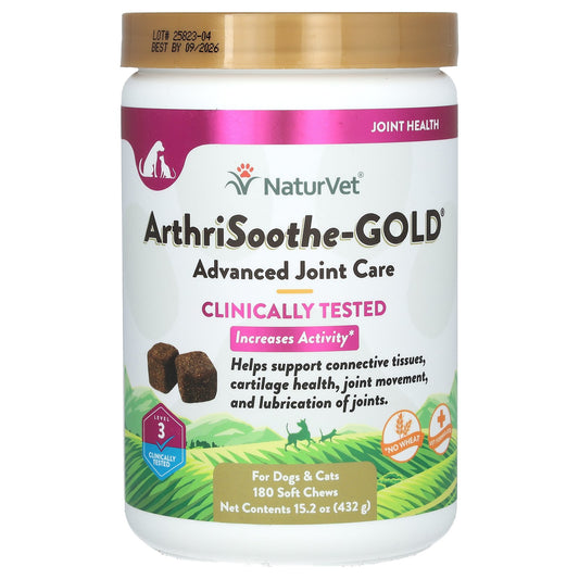 NaturVet, ArthriSoothe-GOLD, Advanced Joint Care, For Dogs & Cats, Level 3, 180 Soft Chews, 15.2 oz (432 g)