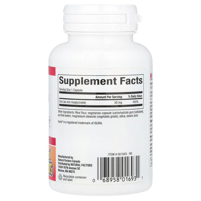 Natural Factors, Zinc Bisglycinate, 50 mg, 60 Vegetarian Capsules