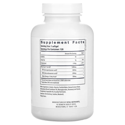 Vital Nutrients, Ultra Pure, Fish Oil 700, Lemon, 120 Softgels