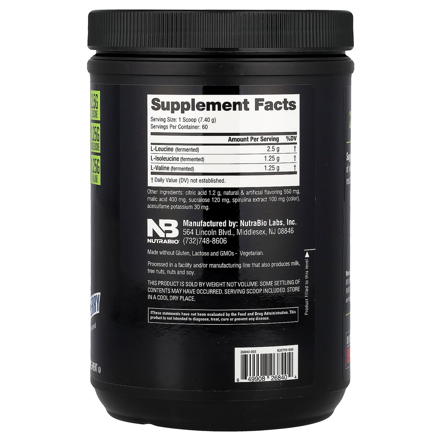 NutraBio, BCAA 5000, Blue Raspberry, 0.98 lb (444 g)