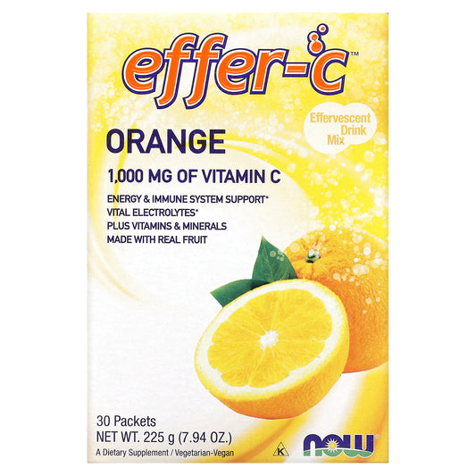 NOW Foods, Effer-C, Effervescent Drink Mix, Orange, 1,000 mg, 30 Packets, .26 oz (7.5 g) Each