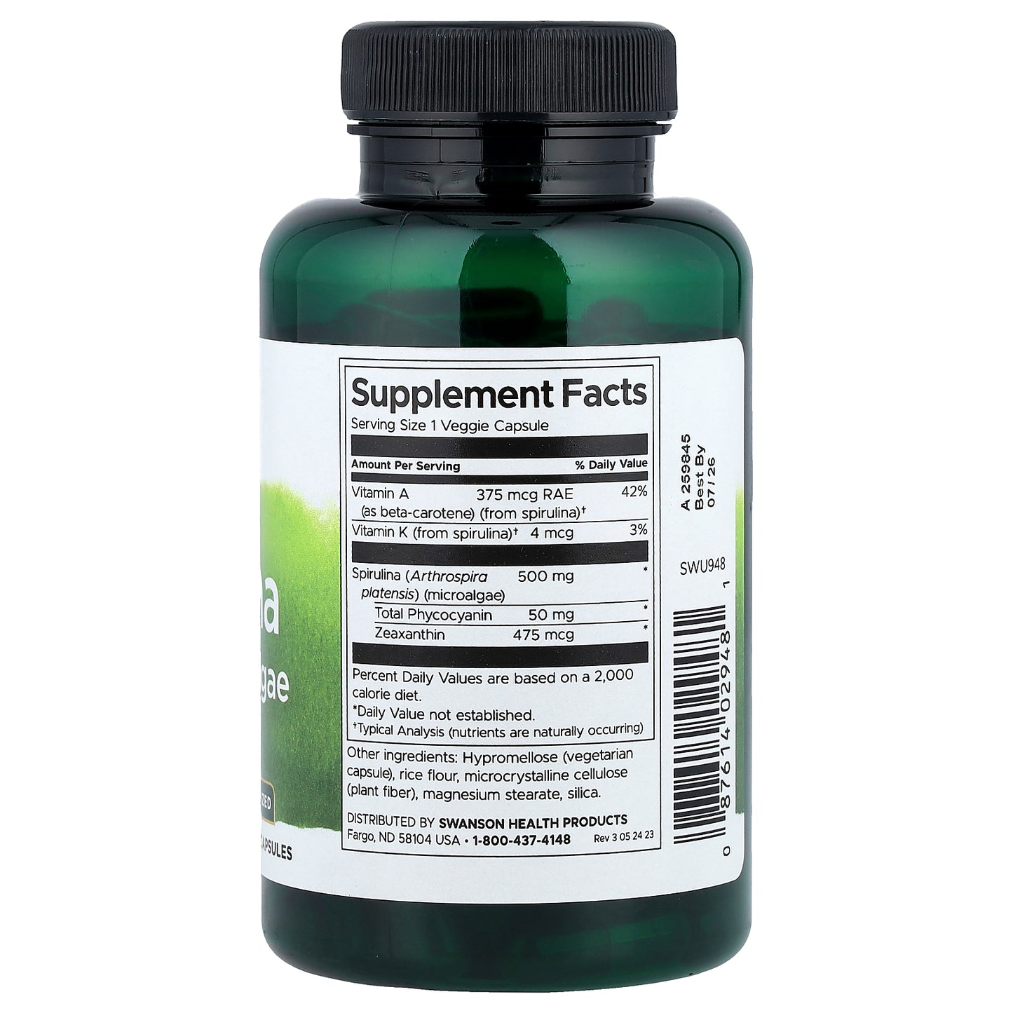 Swanson, Spirulina Blue-Green Algae, Standardized, 90 Veggie Capsules