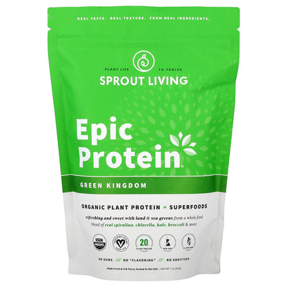 Sprout Living, Epic Protein®, Organic Plant Protein + Superfoods, Green Kingdom, 1 lb (456 g)