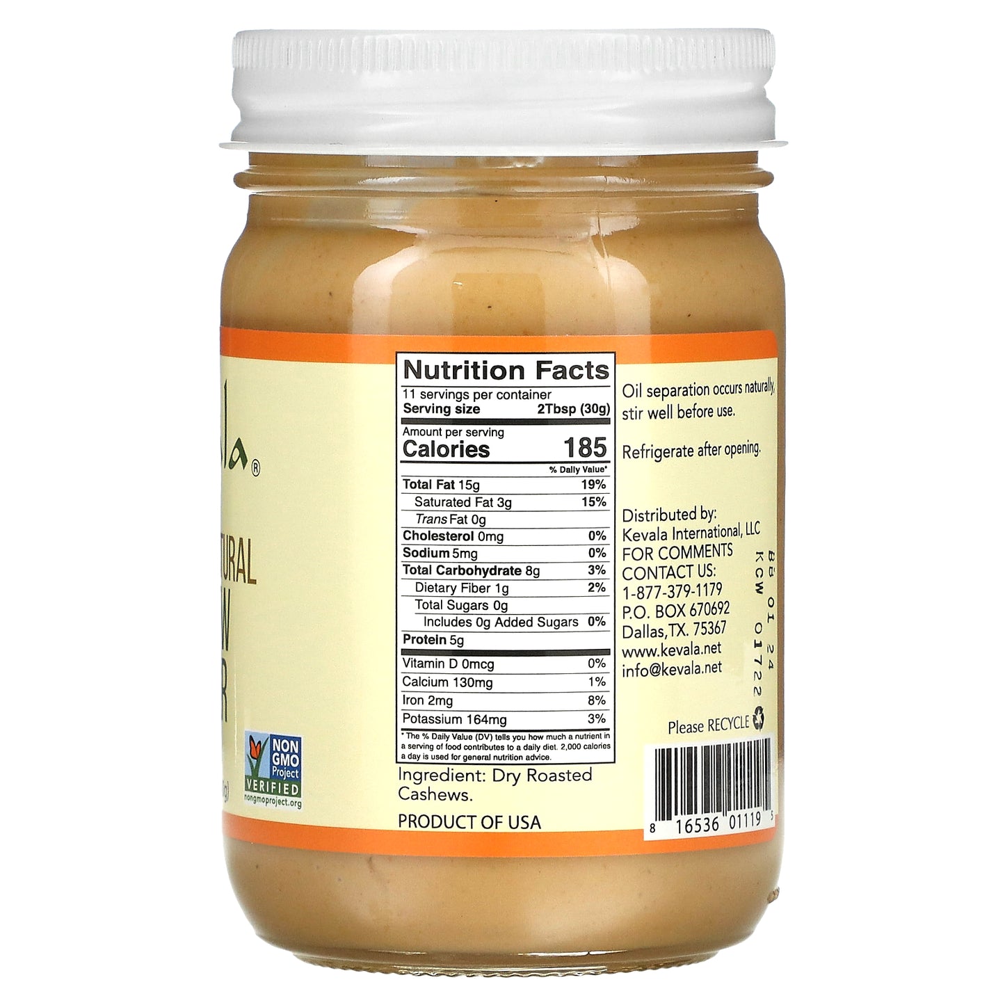 Kevala, Premium Natural Cashew Butter, 12 oz (340 g)