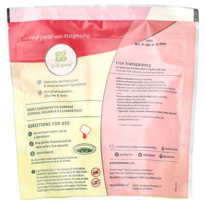 Grab Green, Garbage Disposal Freshener & Cleaner Pods, Red Pear with Magnolia, 12 Pods, 5.9 oz (168 g)