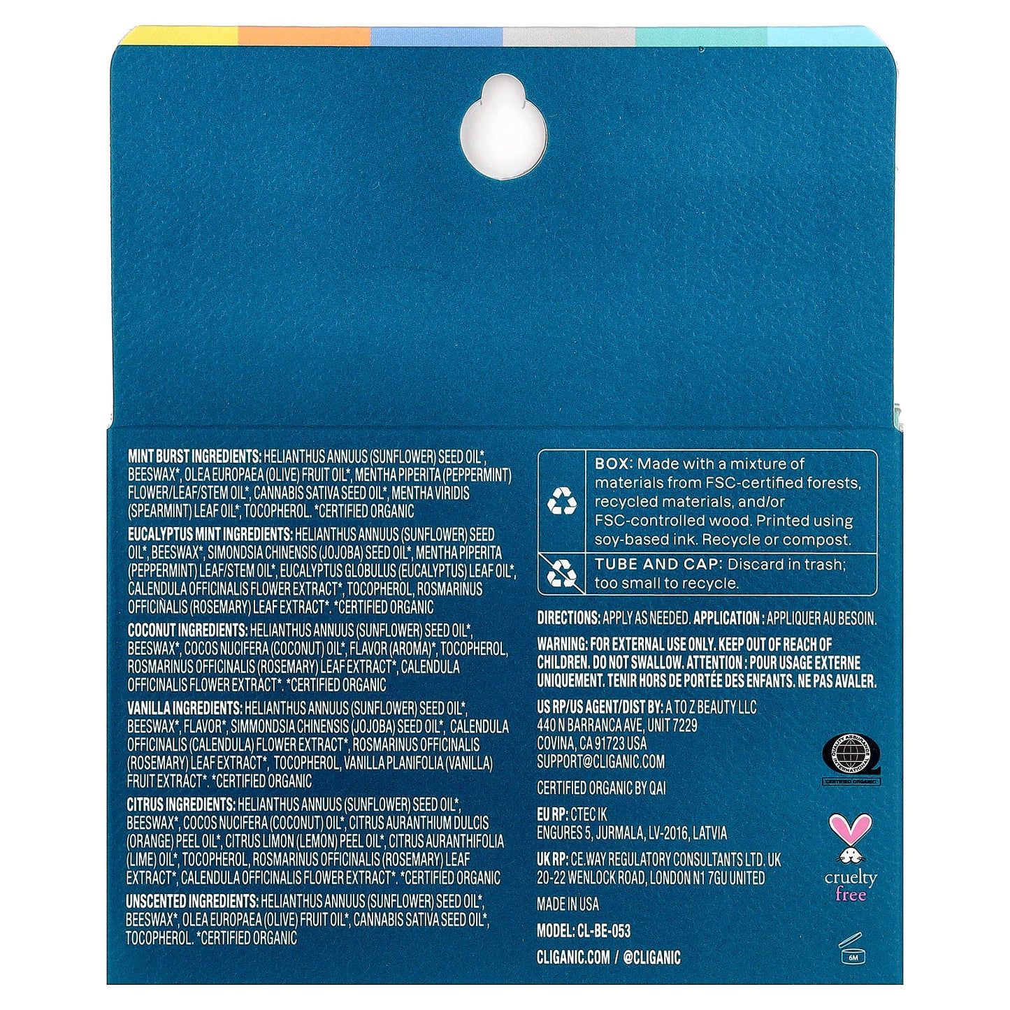 Cliganic, Organic Lip Balm Set, Rainforest Fresh , 6 Pack, 0.15 fl oz (4.25 ml) Each