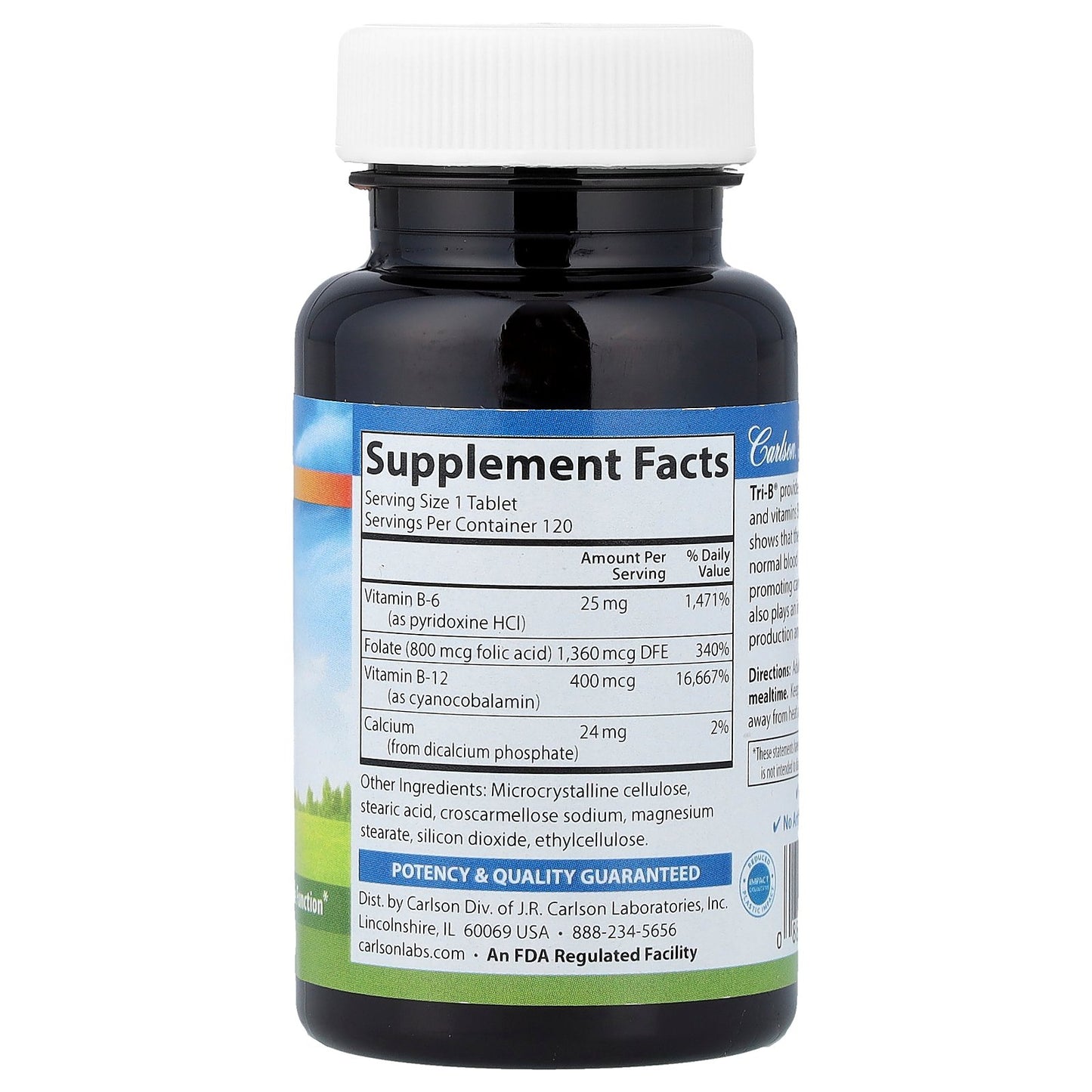 Carlson, Tri-B® with B-6, B-12 & Folic Acid, 120 Tablets