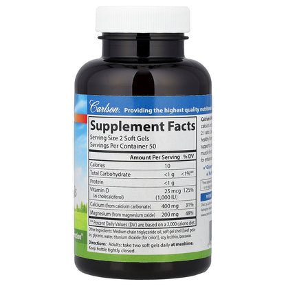 Carlson, Calcium & Magnesium Gels with Vitamin D3, 100 Soft Gels