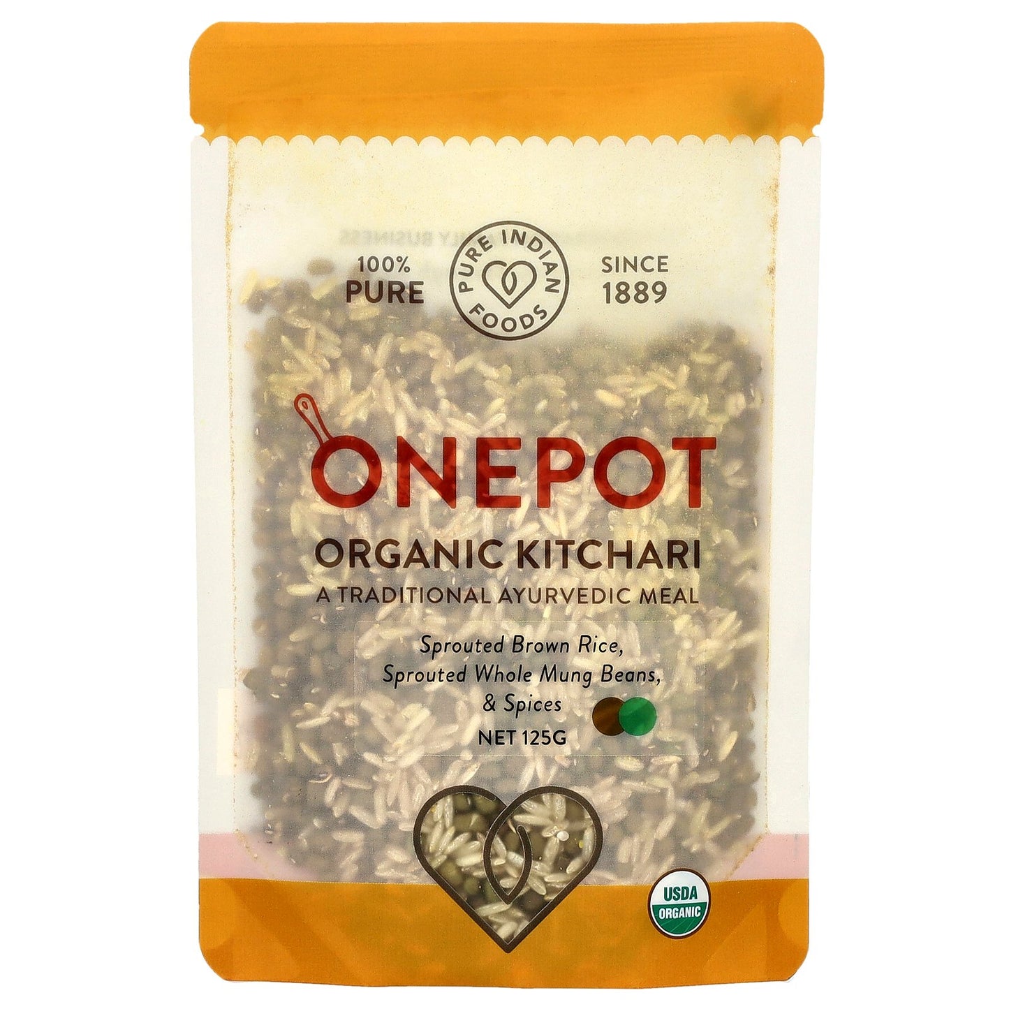 Pure Indian Foods, OnePot, Organic Kitchari, Sprouted Brown Rice, Sprouted Whole Mung Beans, & Spices, 125 g