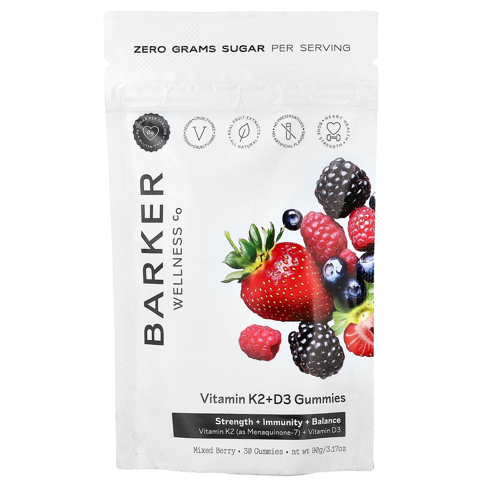 Barker Wellness Co, Vitamin K2 + D3 Gummies, Mixed Berry, 30 Gummies