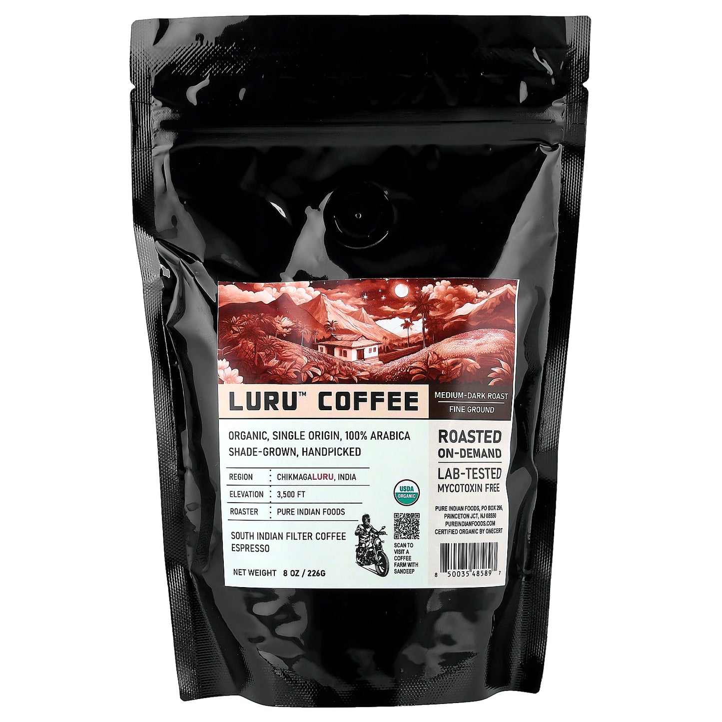 Pure Indian Foods, Luru™ Coffee, Fine Ground, Medium-Dark Roast, 8 oz (226 g)