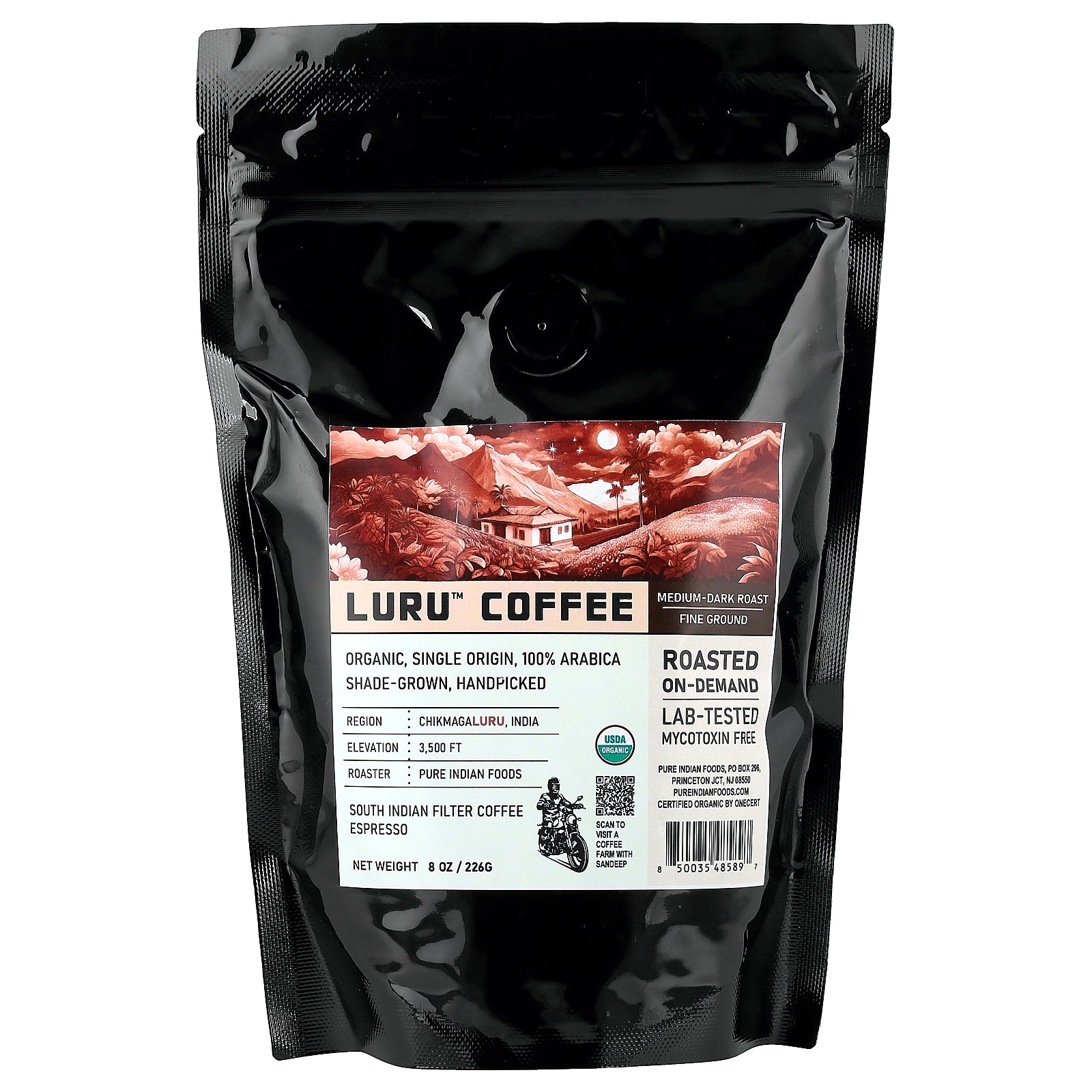 Pure Indian Foods, Luru™ Coffee, Fine Ground, Medium-Dark Roast, 8 oz (226 g)