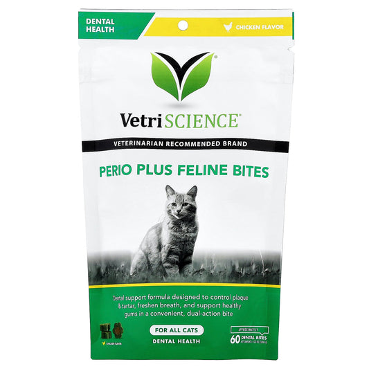 VetriScience, Perio Plus Feline Bites, For All Cats, Chicken, 60 Dental Bites, 4.23 oz (120 g)