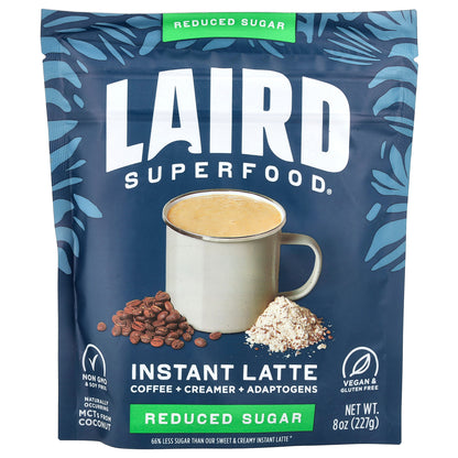 Laird Superfood, Instant Latte, Coffee + Creamer + Adaptogens, Reduced Sugar, 8 oz (227 g)