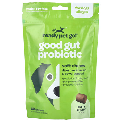 Ready Pet Go, Good Gut Probiotic, For Dogs, All Ages, Zesty Cheese, 60 Soft Chews, 8.5 oz (240 g)