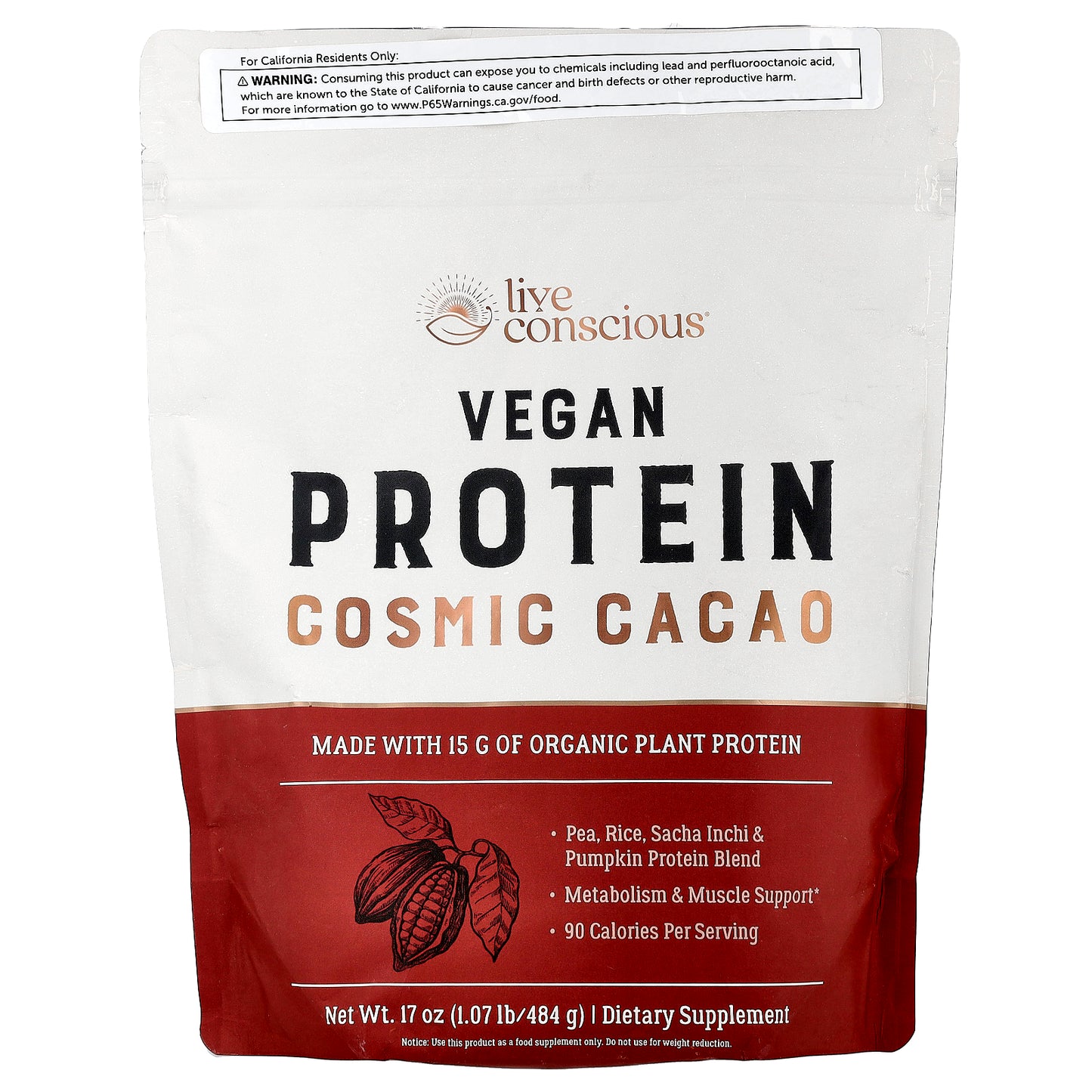 Live Conscious, Vegan Protein, Cosmic Cacao, 1.07 lb (484 g)