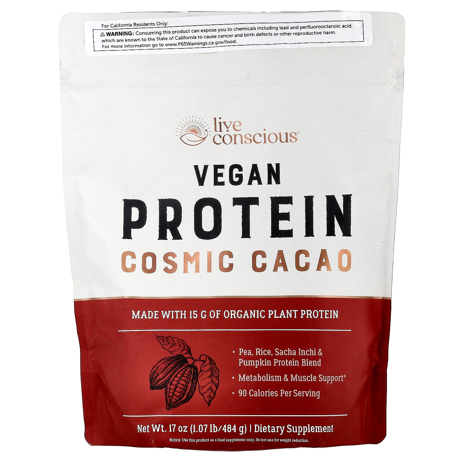 Live Conscious, Vegan Protein, Cosmic Cacao, 1.07 lb (484 g)