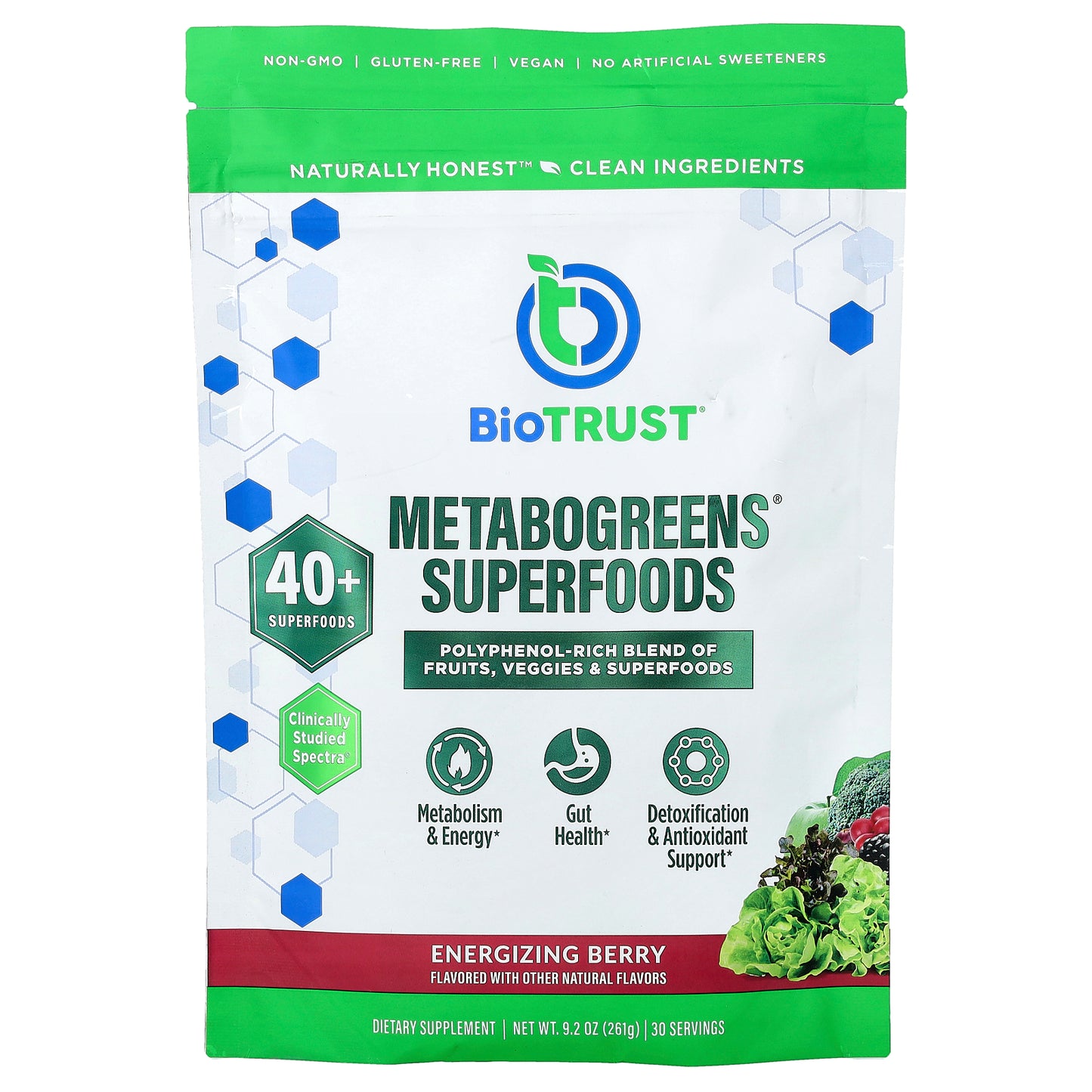 BioTRUST, Metabogreens® Superfoods, Energizing Berry, 9.2 oz (261 g)