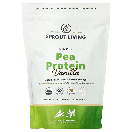 Sprout Living, Simple Pea Protein, Vanilla, 1 lb (454 g)