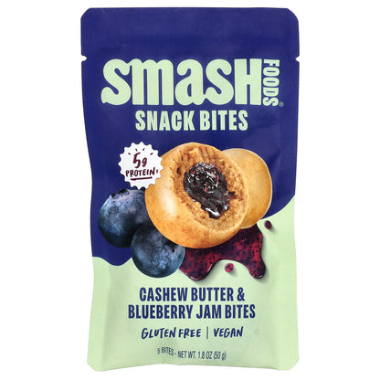 Smash Foods, Snack Bites, Cashew Butter & Blueberry Jam, 5 Bites, 1.8 oz (50 g)
