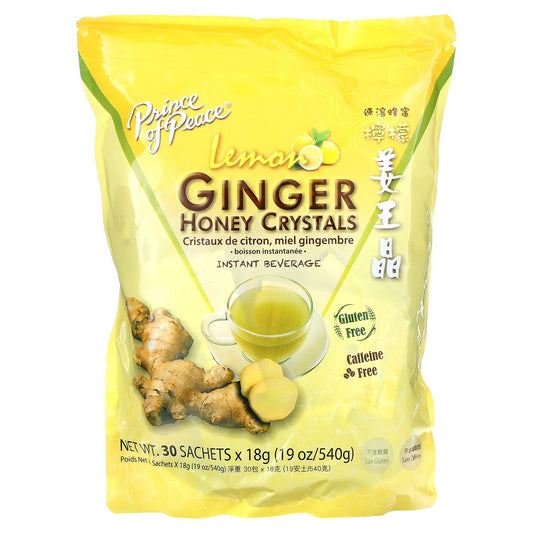 Prince of Peace, Ginger Honey Crystals, Lemon, Caffeine Free, 30 Sachets, 18 g Each