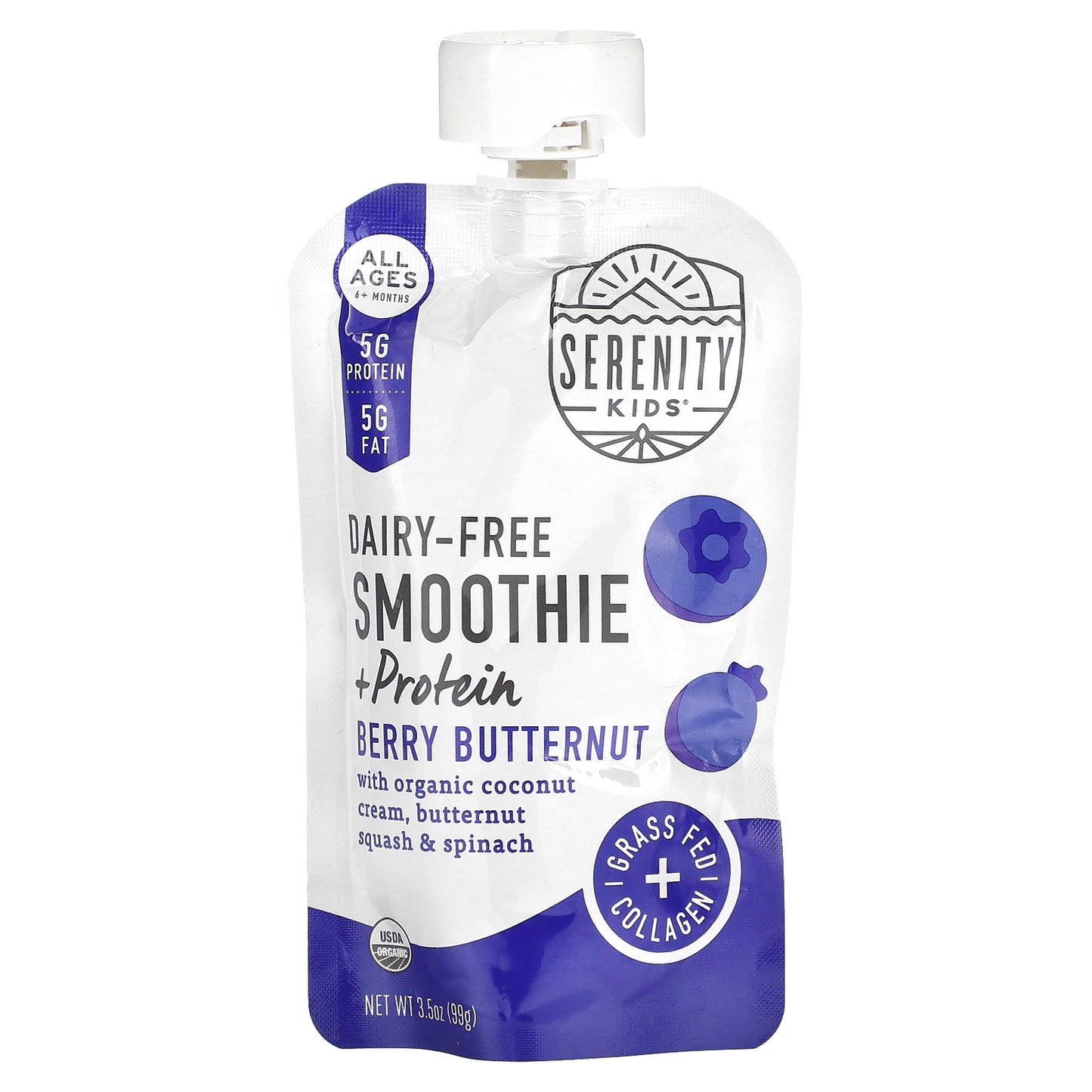 Serenity Kids, Dairy-Free Smoothie + Protein, All Ages 6+ Months, Berry Butternut, 3.5 oz (99 g)