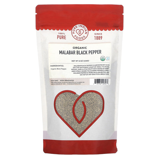 Pure Indian Foods, Organic Malabar Black Pepper, 8 oz (226 g)