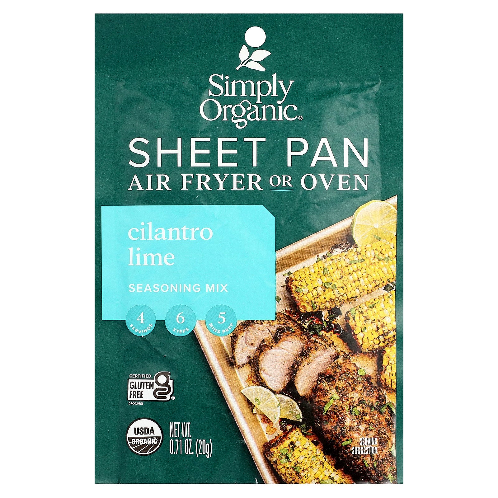 Simply Organic, Sheet Pan Seasoning Mix, Cilantro Lime, 0.71 oz (20 g)