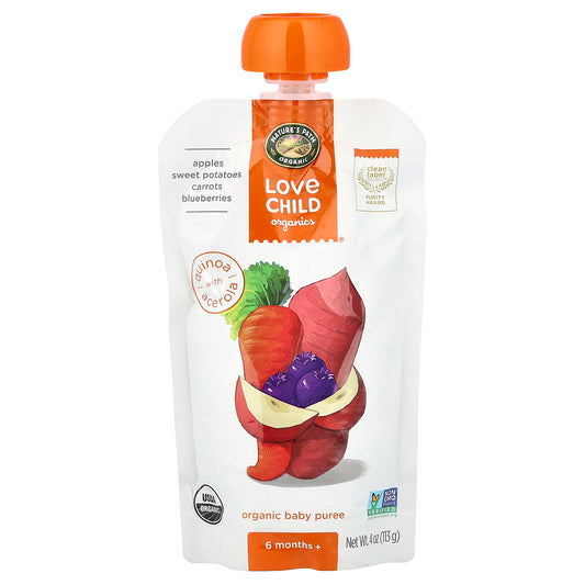 Love Child Organics, Nature's Path, Organic Baby Puree, 6 Months+, Apples, Sweet Potatoes, Carrots, Blueberries, 4 oz (113 g)
