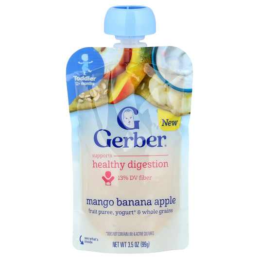 Gerber, Fruit Puree, Yogurt & Whole Grains, 12+ Months, Mango Banana Apple, 3.5 oz (99 g)
