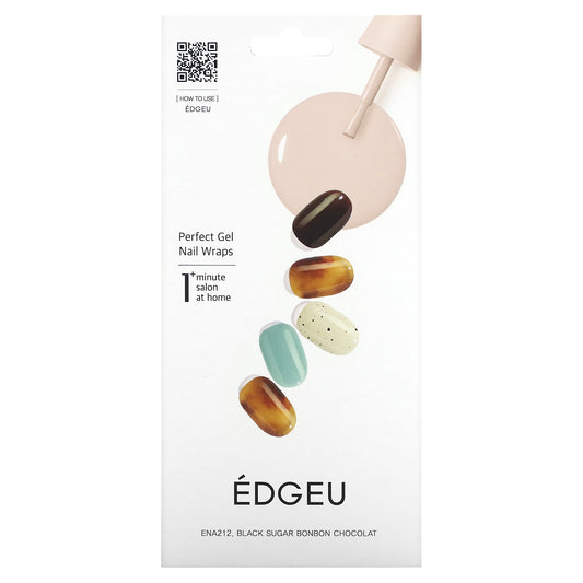 Edgeu, Perfect Gel Nail Wraps, ENA 212 Black Sugar Bonbon Chocolat, 19 Piece Set