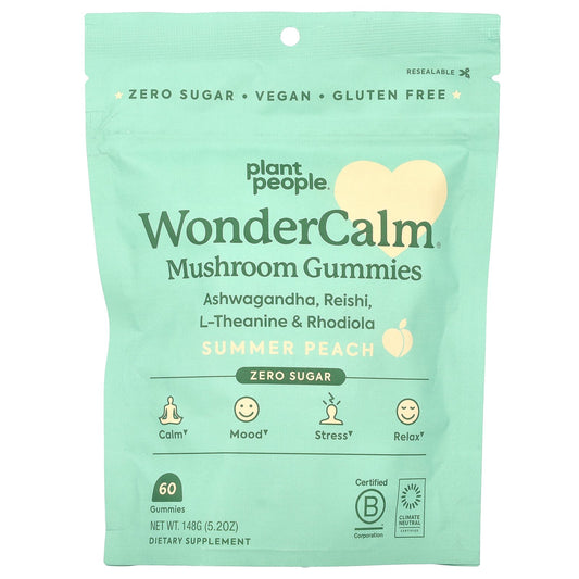 Plant People, WonderCalm®, Mushroom Gummies, Summer Peach, 60 Gummies