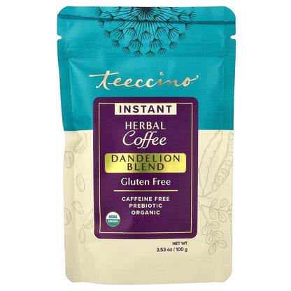 Teeccino, Instant Herbal Coffee, Dandelion Blend, Caffeine Free, 3.53 oz (100 g)