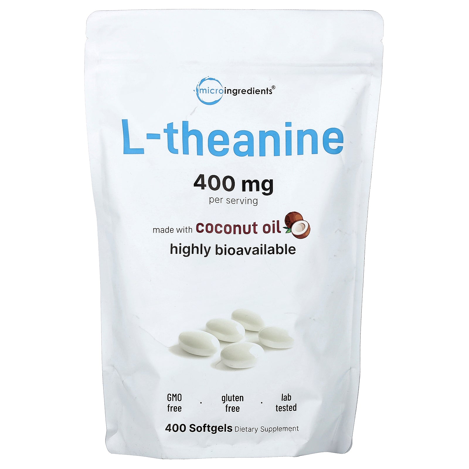 Micro Ingredients, L-Theanine, 400 Softgels (200 mg per Softgel)