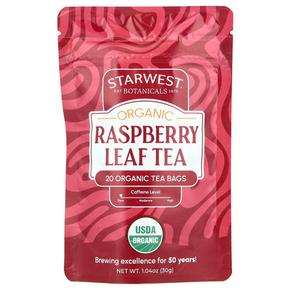 Starwest Botanicals, Organic Raspberry Leaf Tea, 20 Tea Bags, 1.04 oz (30 g)
