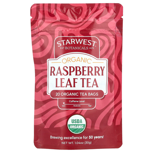 Starwest Botanicals, Organic Raspberry Leaf Tea, 20 Tea Bags, 1.04 oz (30 g)