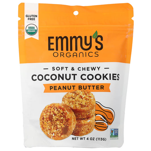 Emmy's Organic Cookies, Soft & Chewy Coconut Cookies, Peanut Butter, 4 oz (113 g)