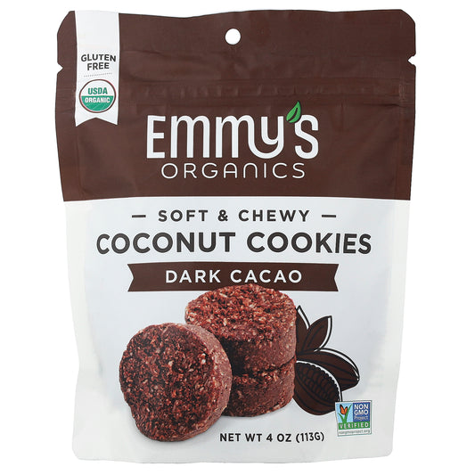 Emmy's Organic Cookies, Soft & Chewy Coconut Cookies, Dark Cacao, 4 oz (113 g)