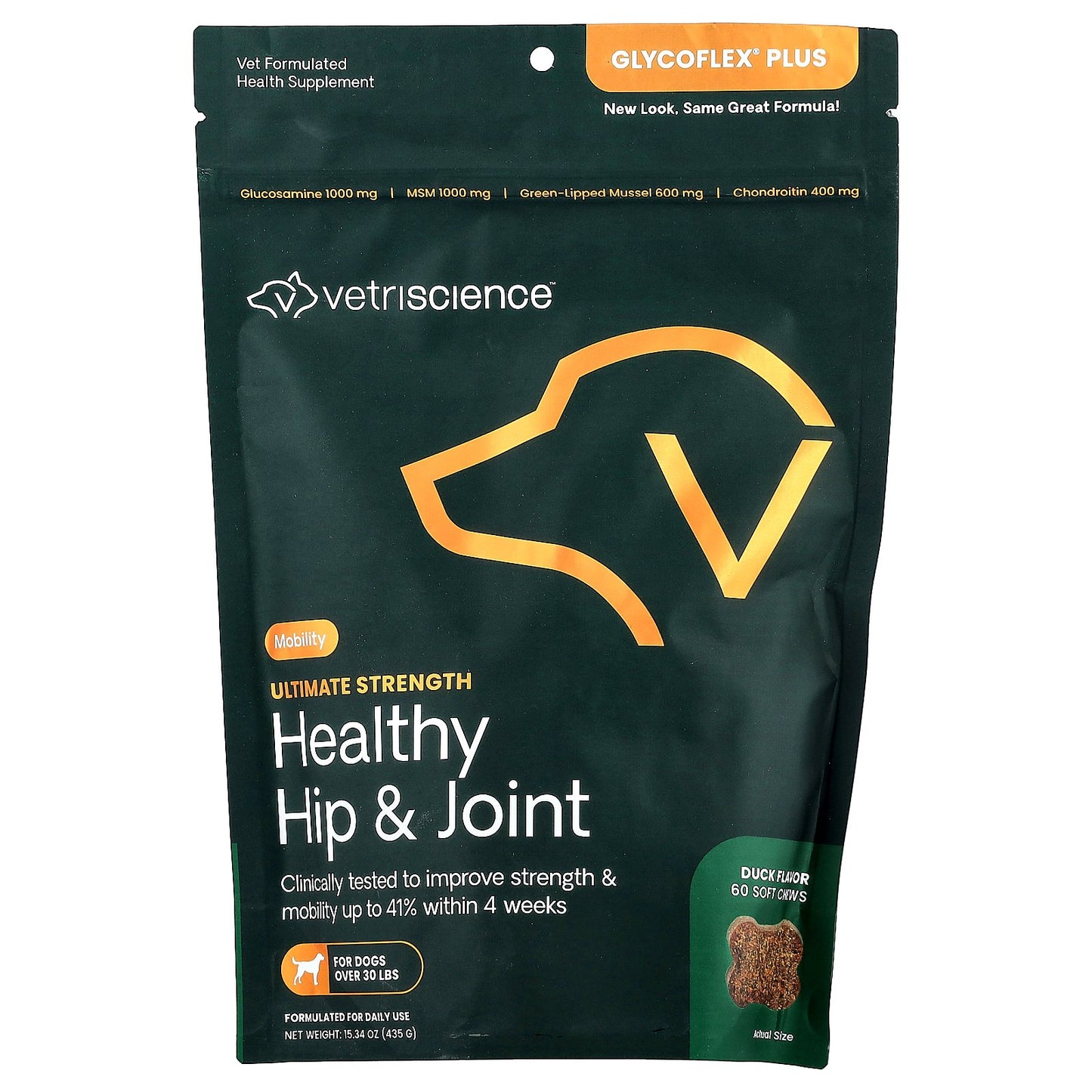 VetriScience, Healthy Hip & Joint, Ultimate Strength, For Dogs, Duck, 60 Soft Chews, 15.34 oz (435 g)