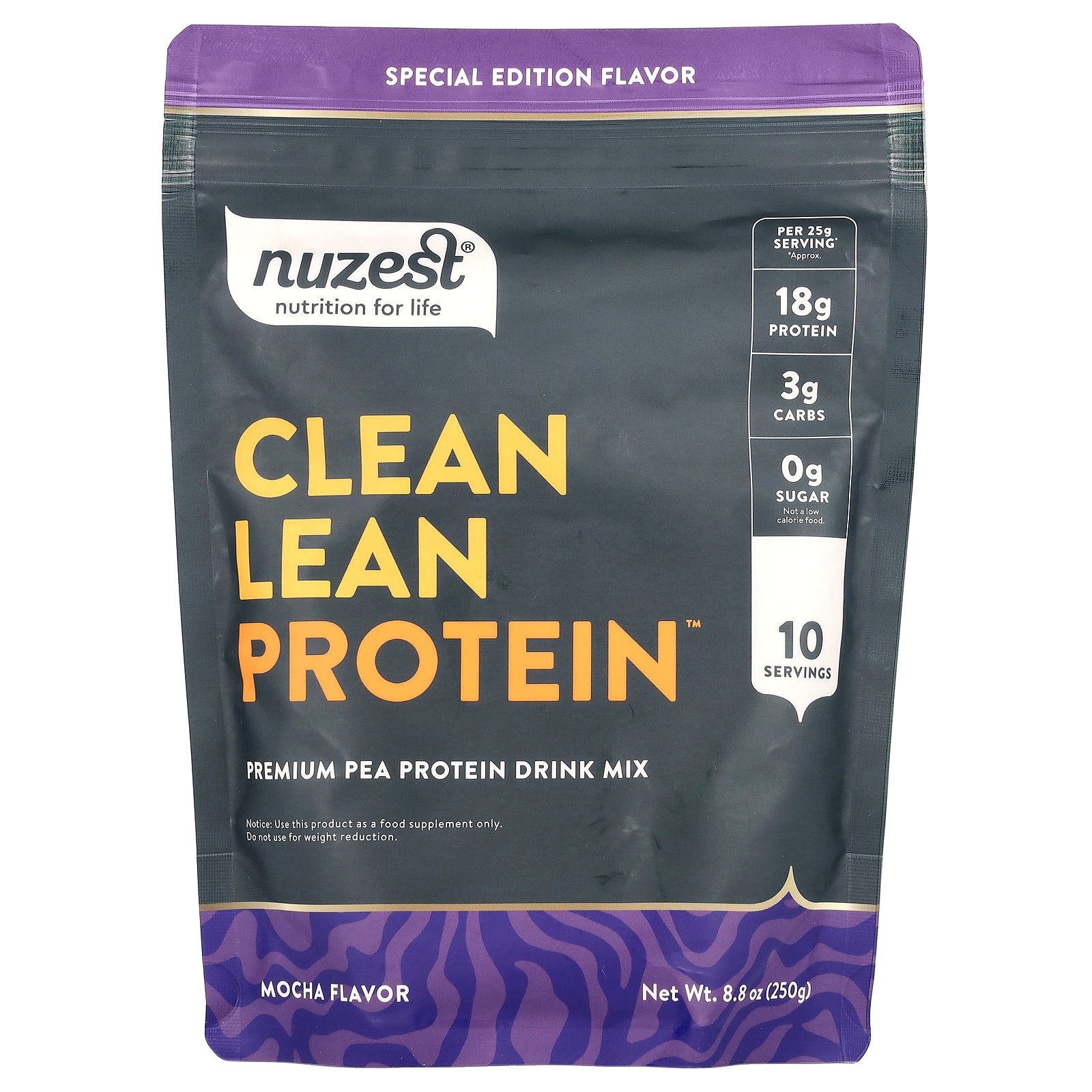 Nuzest, Clean Lean Protein™, Premium Pea Protein Drink Mix, Mocha , 8.8 oz (250 g)