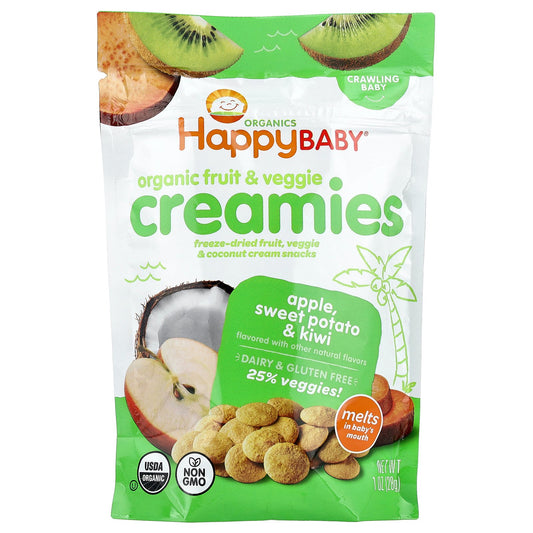 Happy Family Organics, Happy Baby, Organic Fruit & Veggie Creamies, Crawling Baby, Apple, Sweet Potato & Kiwi, 1 oz (28 g)