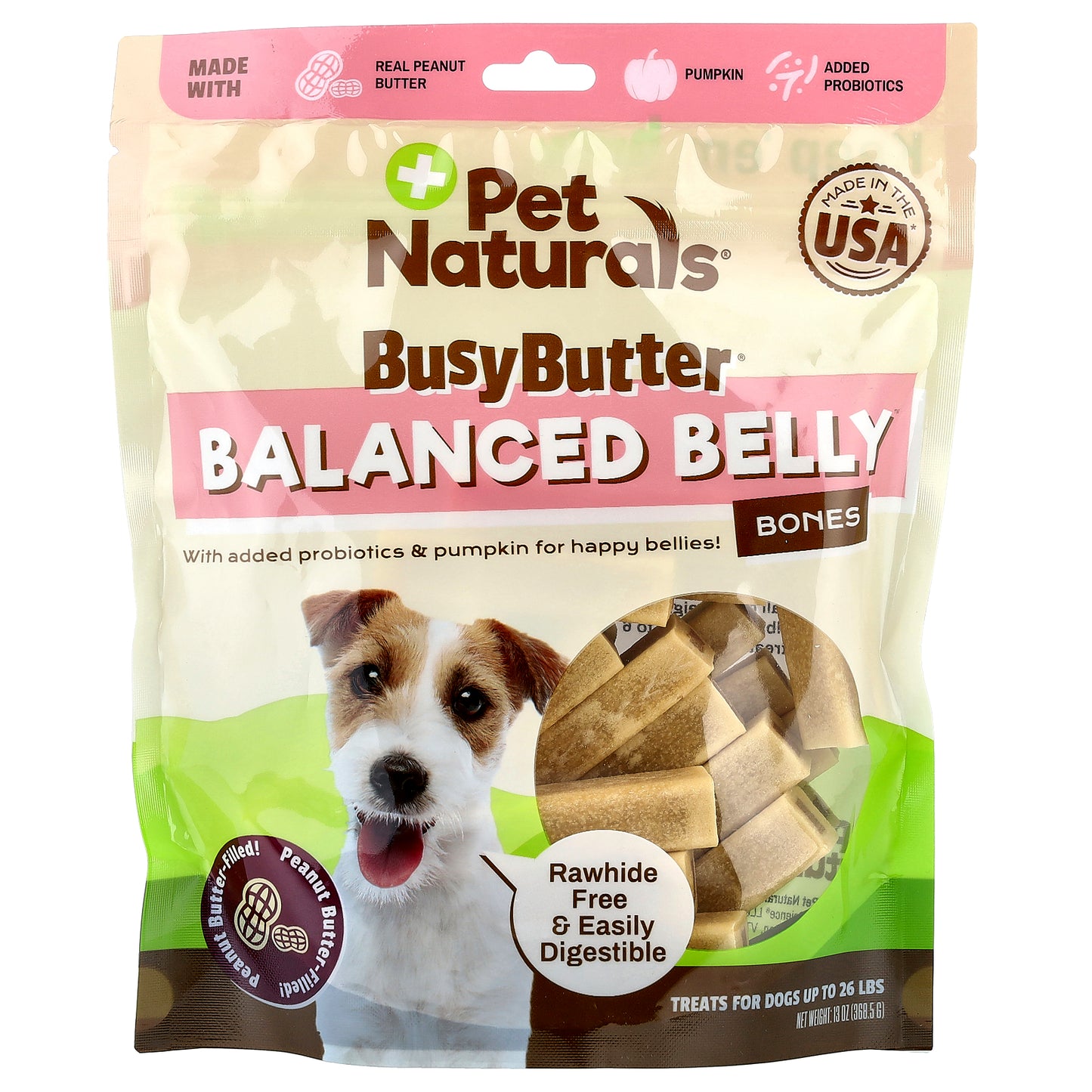Pet Naturals, BusyButter®, Balanced Belly Bones, For Dogs Up To 26 lbs, Peanut Butter-Filled, 13 oz (368.5 g)