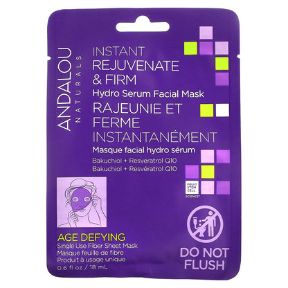 Andalou Naturals, Instant Rejuvenate & Firm, Hydro Serum Beauty Facial Mask, 1 Fiber Sheet, 0.6 fl oz (18 ml)