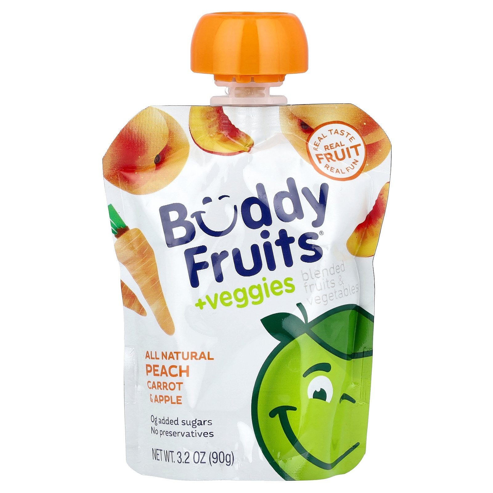 Buddy Fruits, Blended Fruits & Vegetables, Peach, Carrot, & Apple, 3.2 oz (90 g)